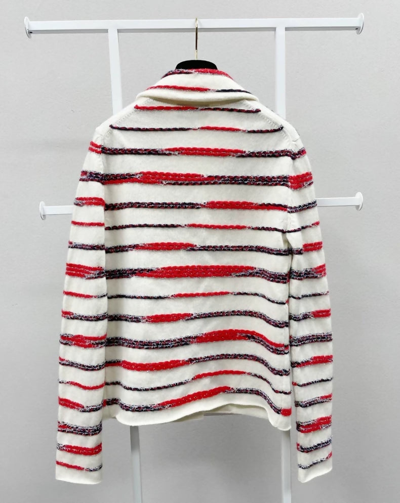 Chanel white  red stripes two pocket jacket