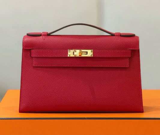 Hermes kelly pochette rouge cassaque Epsom leather gold hardware