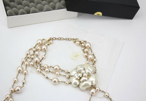 Chanel Vintage 02A Imitation Pearl White Camellia Long Necklace