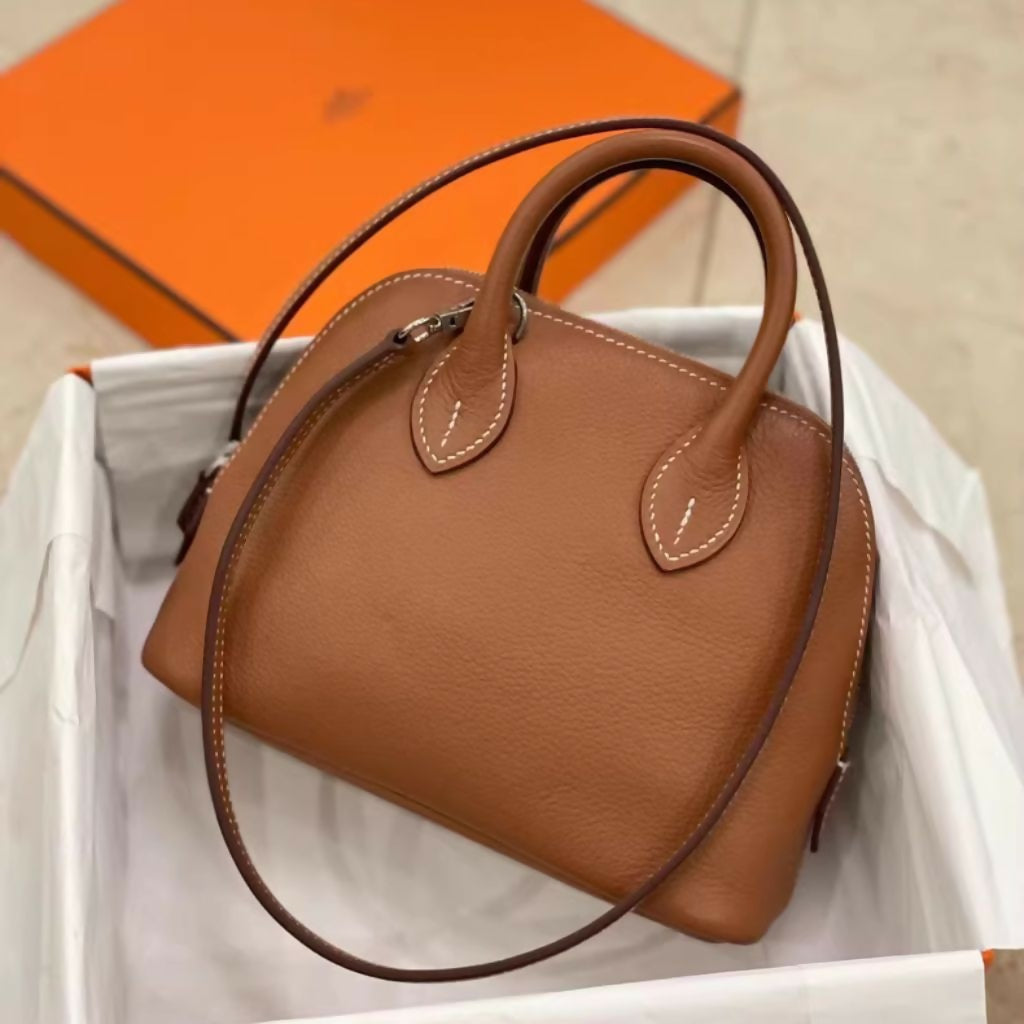 Hermès Mini Bolide 37 – Gold Brown Silver Buckle