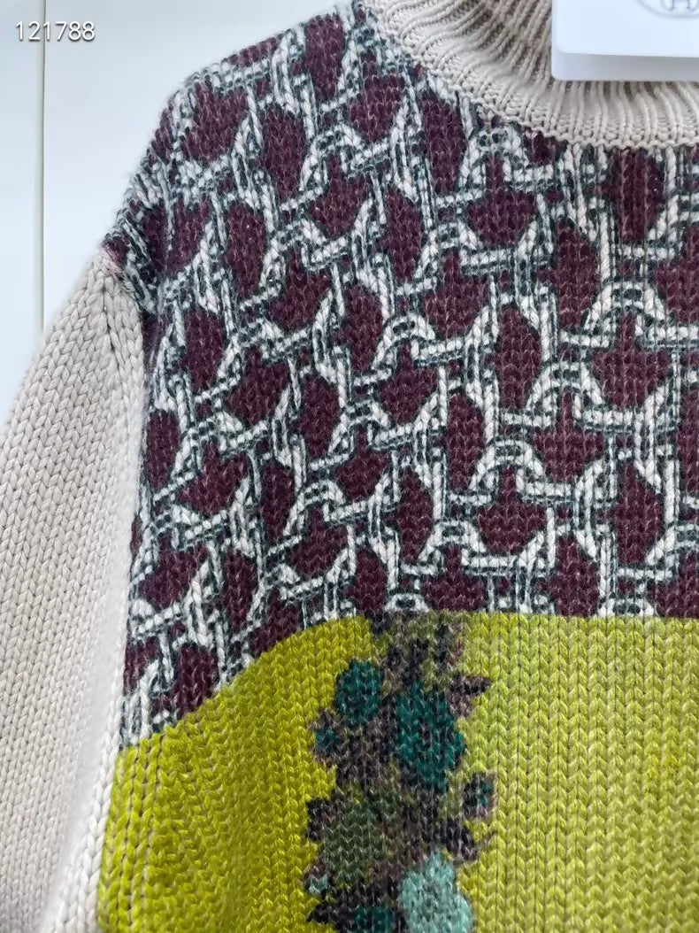 Hermes floral cashmere knit turtleneck Mens sweater