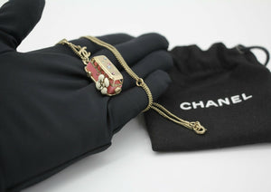 Chanel Vintage 06C Metal Pink Camellia Bus Necklace