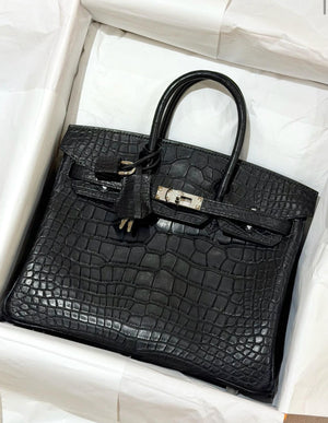 Hermes Birkin 25 Black Matte Alligator Palladium hardware