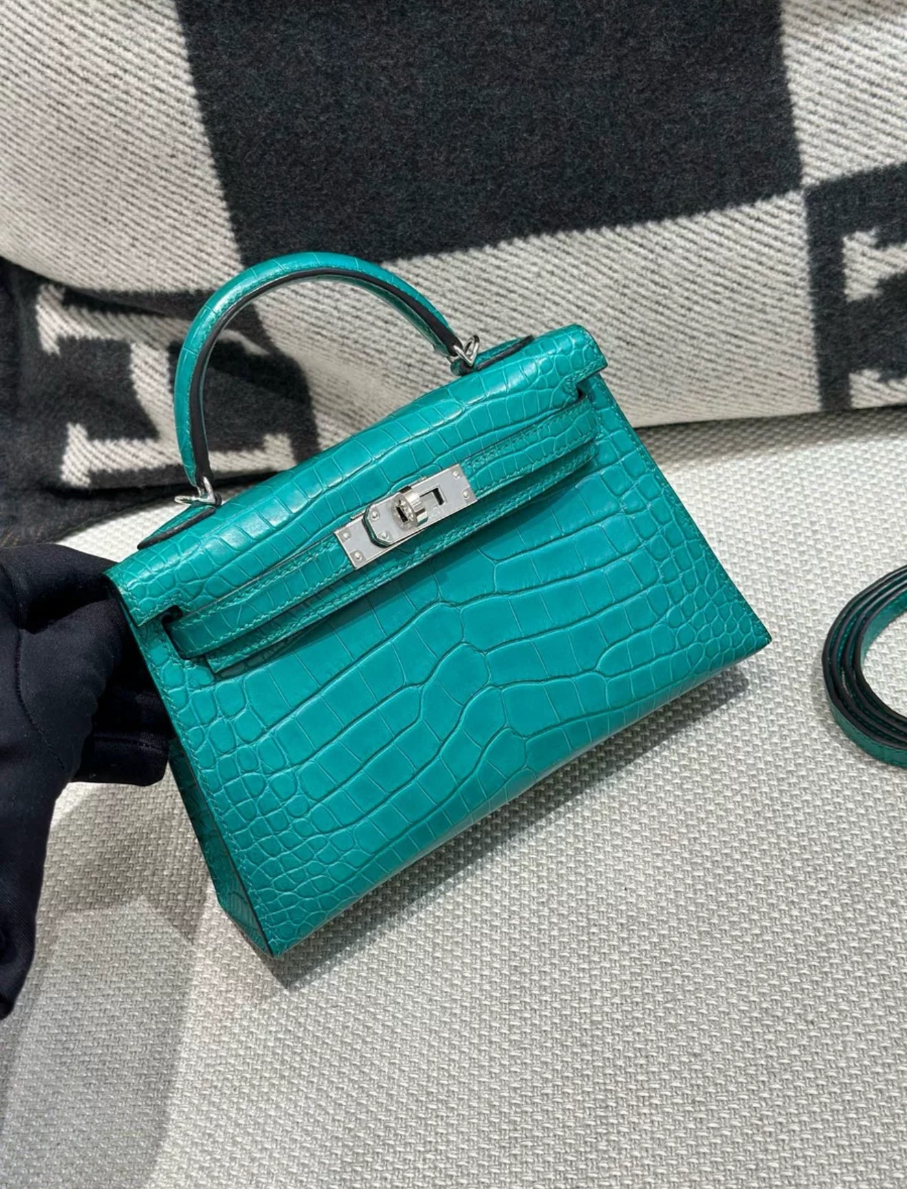 Hermes Mini Kelly Green Malachite Matte Alligator Leather Palladium Hardware