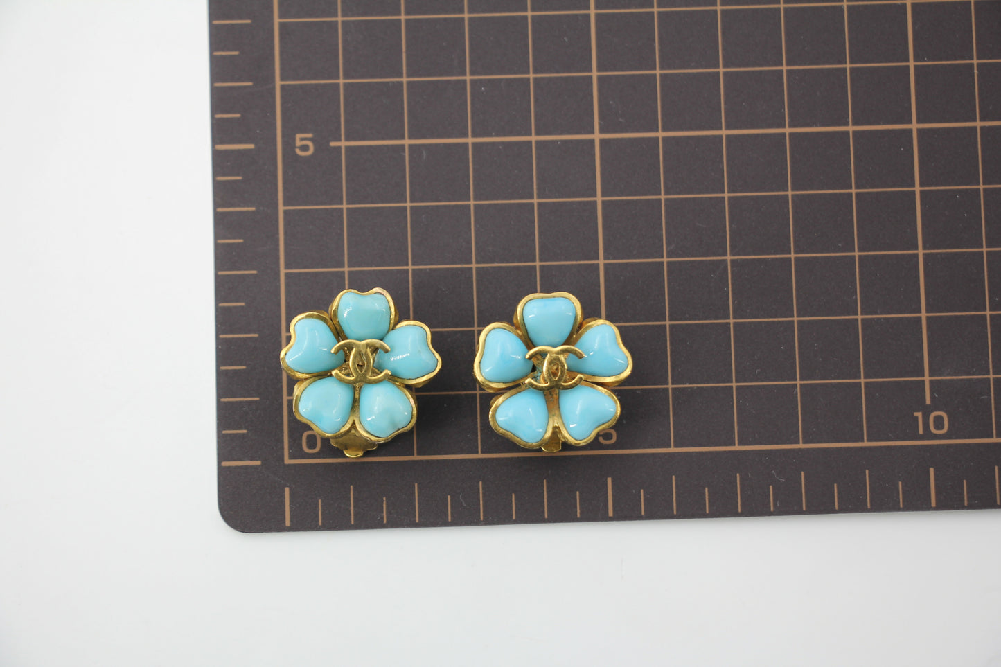 Chanel Vintage 97P Gripoix Blue Camellia Clip-on Earrings