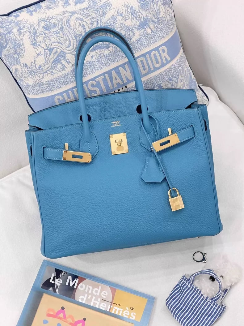 Hermès Birkin 30 turquoise blue Togo leather Gold hardware