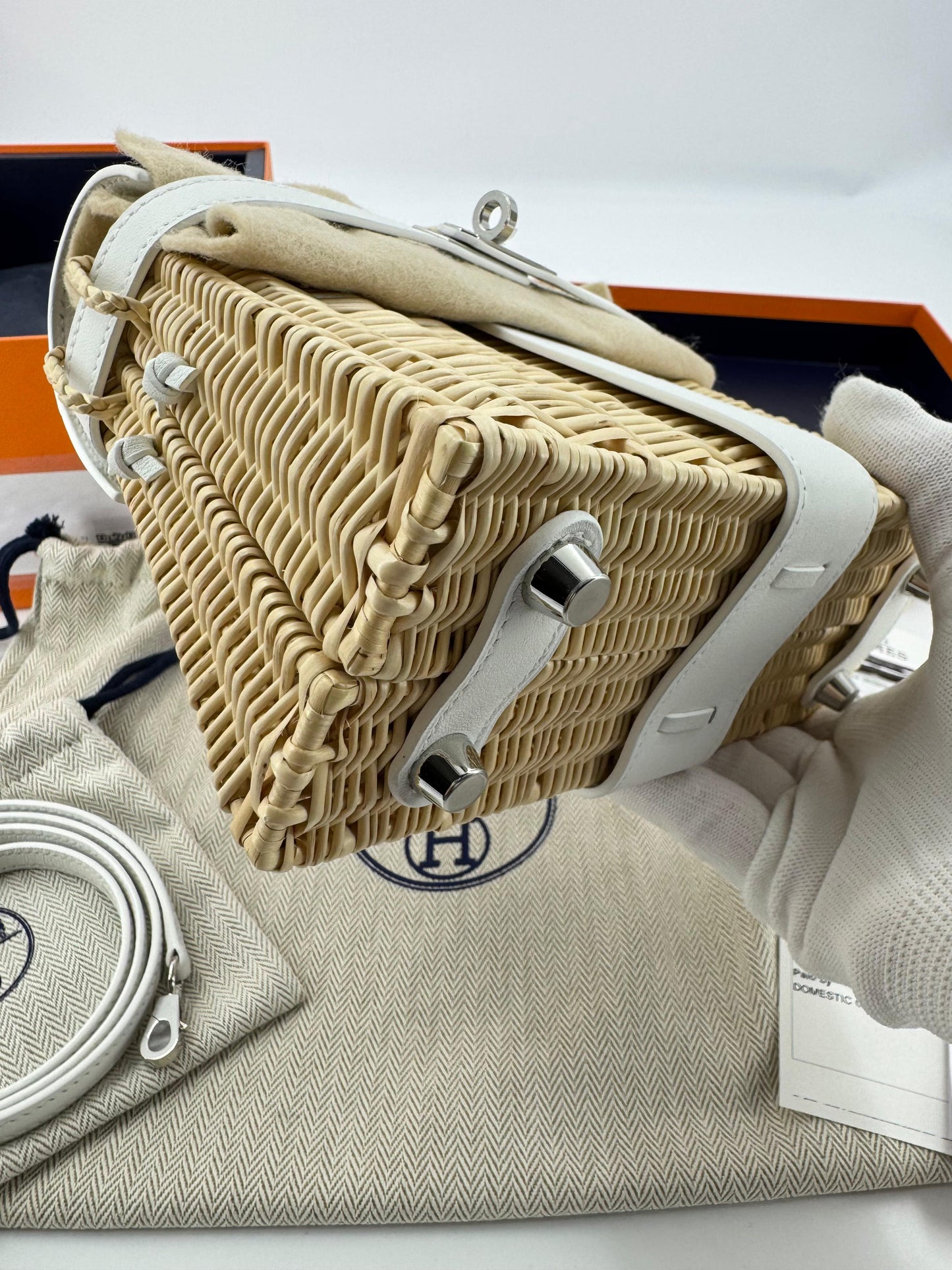 Hermès Mini Kelly 20 “Picnic” White Swift Leather  Palladium Hardware