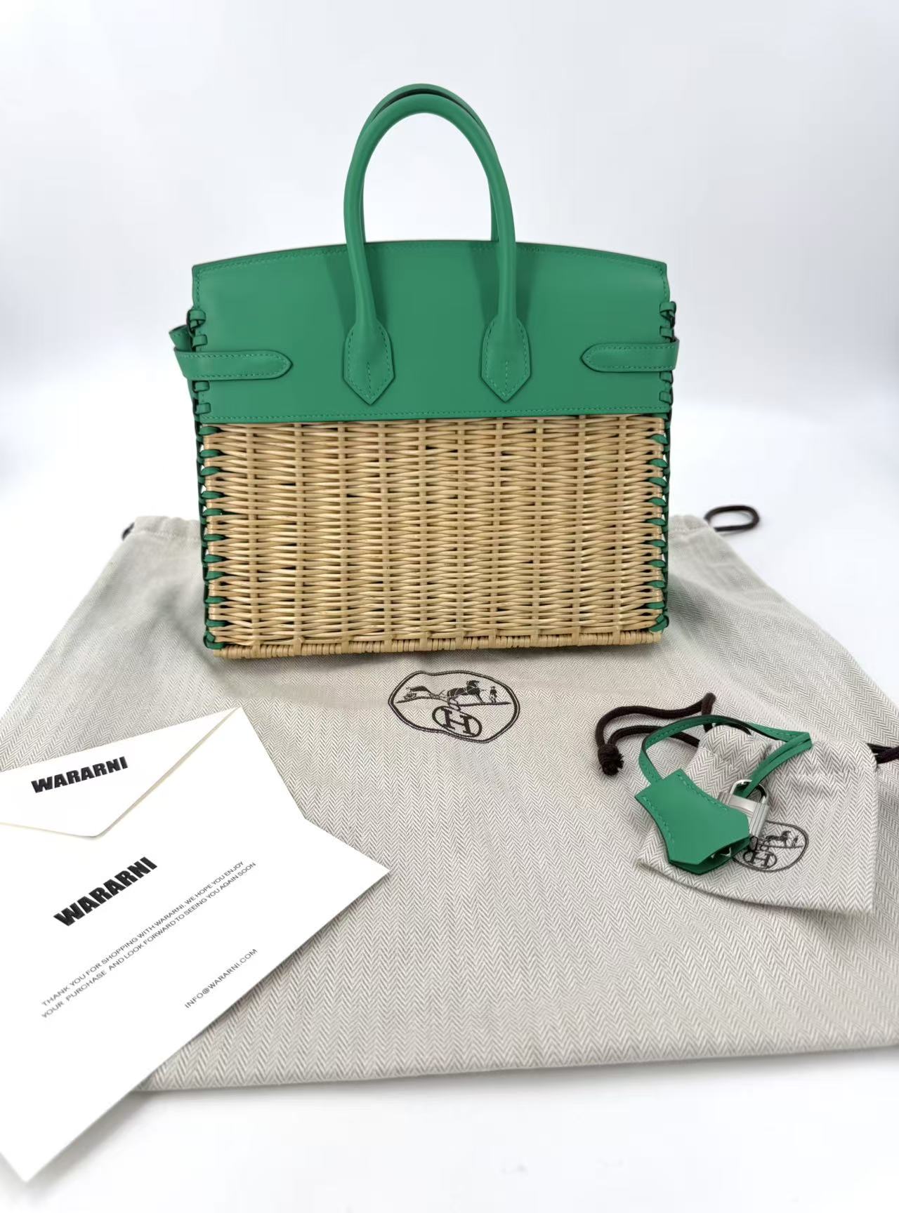 Limited Edition Hermes Birkin 25 Picnic Menthe Swift and Osier Wicker Palladium Hardware