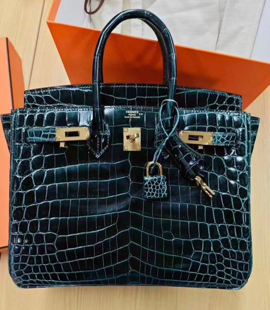 Hermes Birkin 25 Vert Cypress Shiny Niloticus Gold Hardware