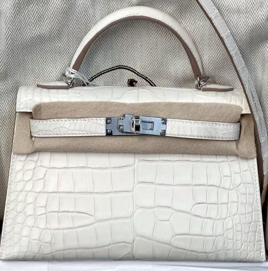 Hermes Mini Kelly 20 Nata Satin Boreal Matte Alligator Palladium hardware