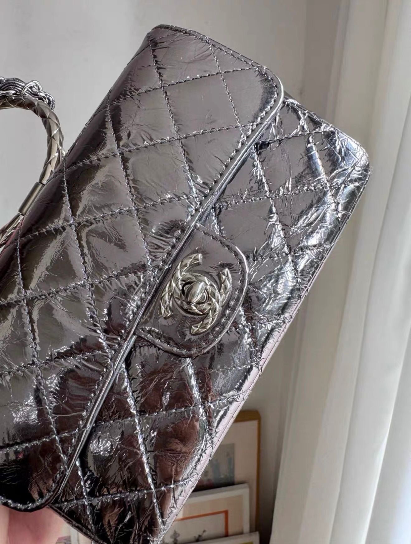 Chanel Metallic Calfskin Mini Ring Handle Flap Bag