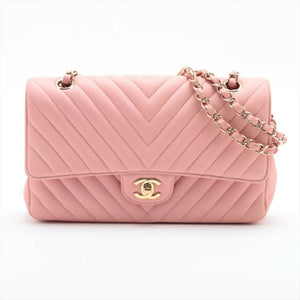 Chanel Pink Caviar Flat Chevron Quilted Medium Double Flap Bag