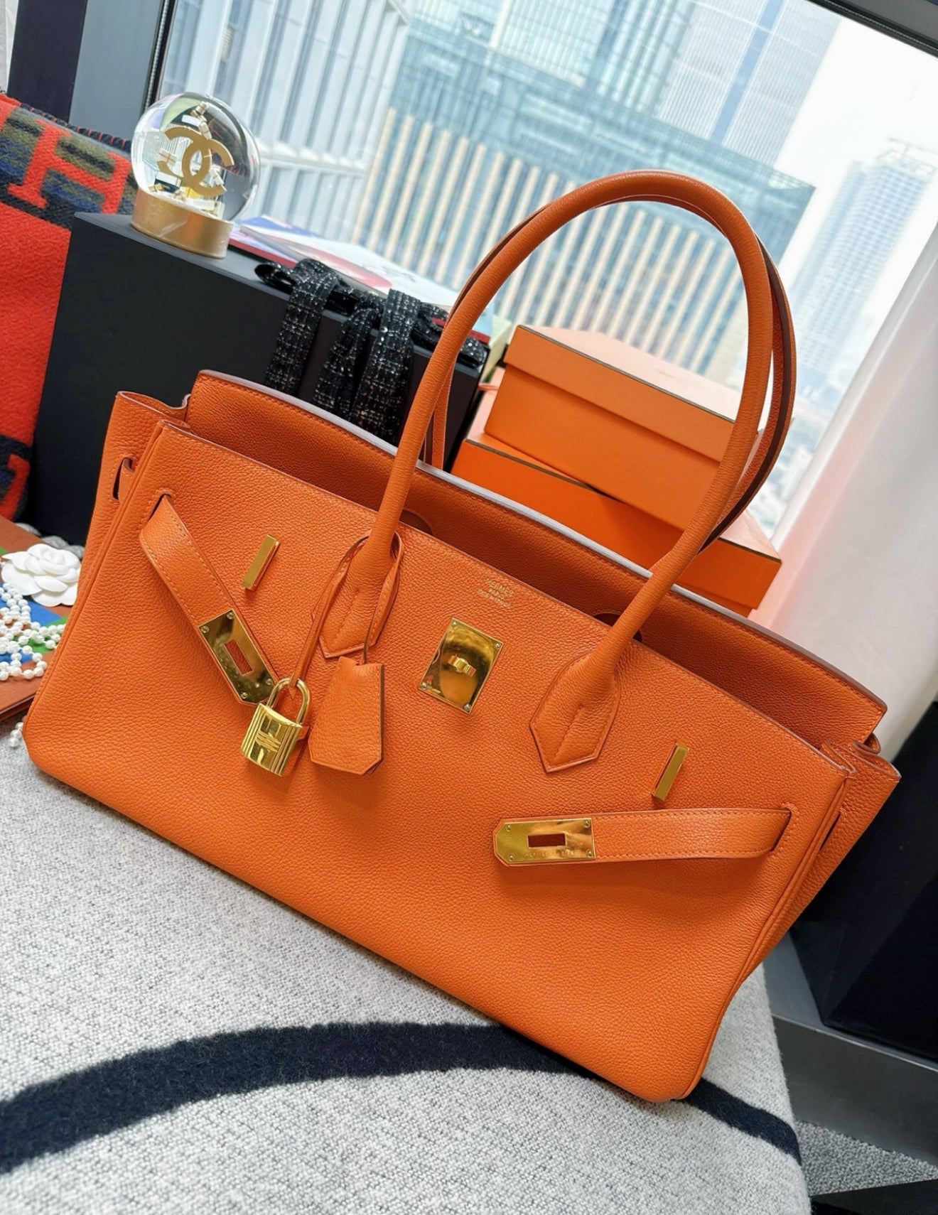 Hermes Shoulder Birkin Orange Togo Leather Gold Hardware