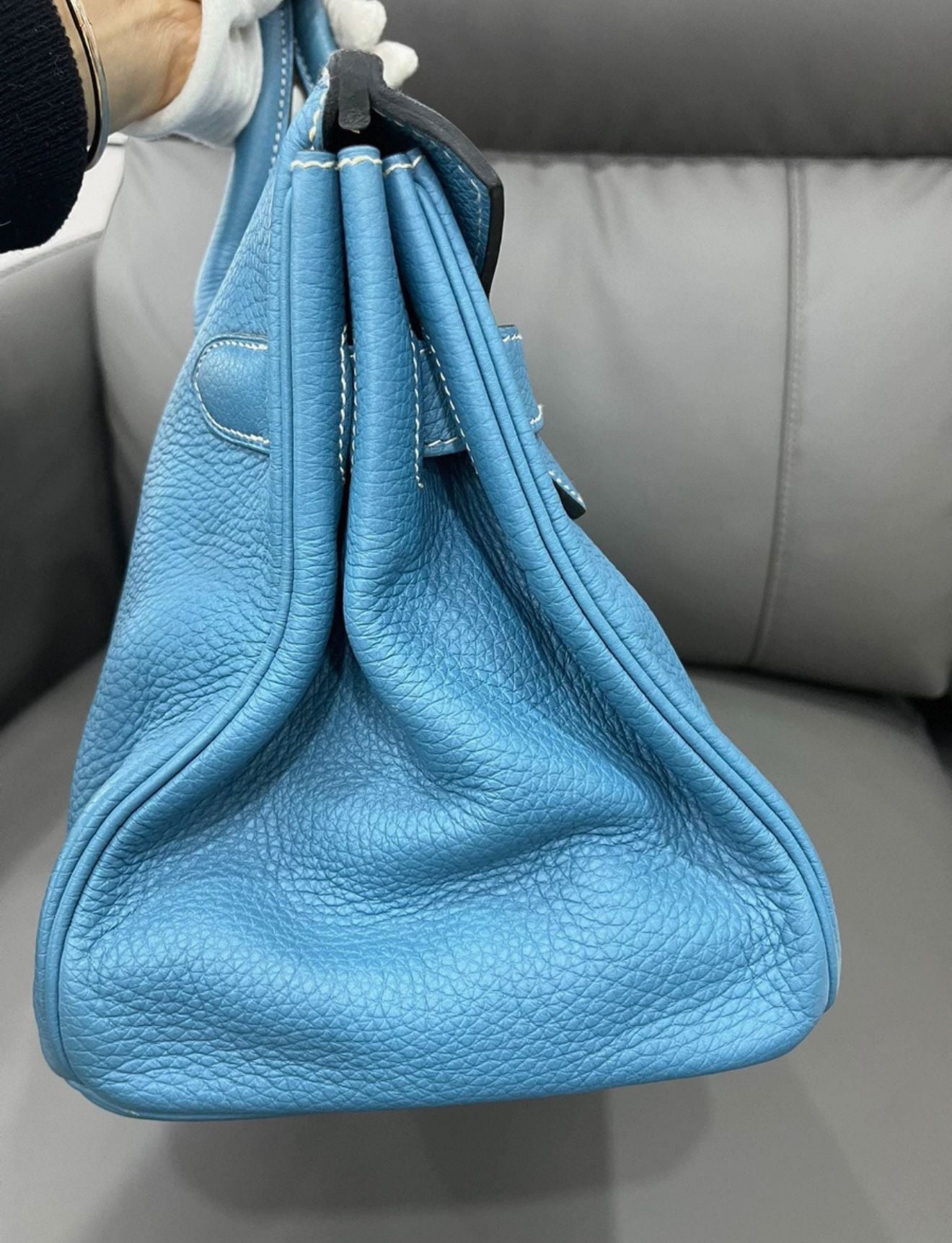 Hermes jpg 42 shoulder Birkin Blue Denim Togo leather palladium hardware