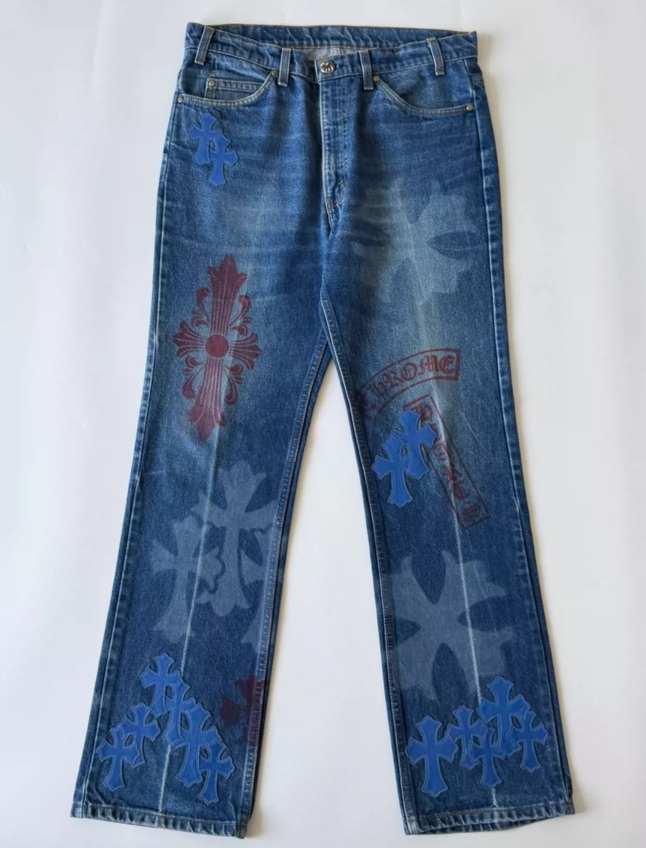 Chrome Hearts Levis Stencil Blue Cross Patch Denim Jeans