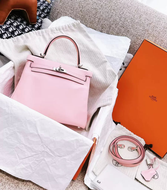 Hermes Kelly 25 Pink Sakura Swift Leather Palladium Hardware