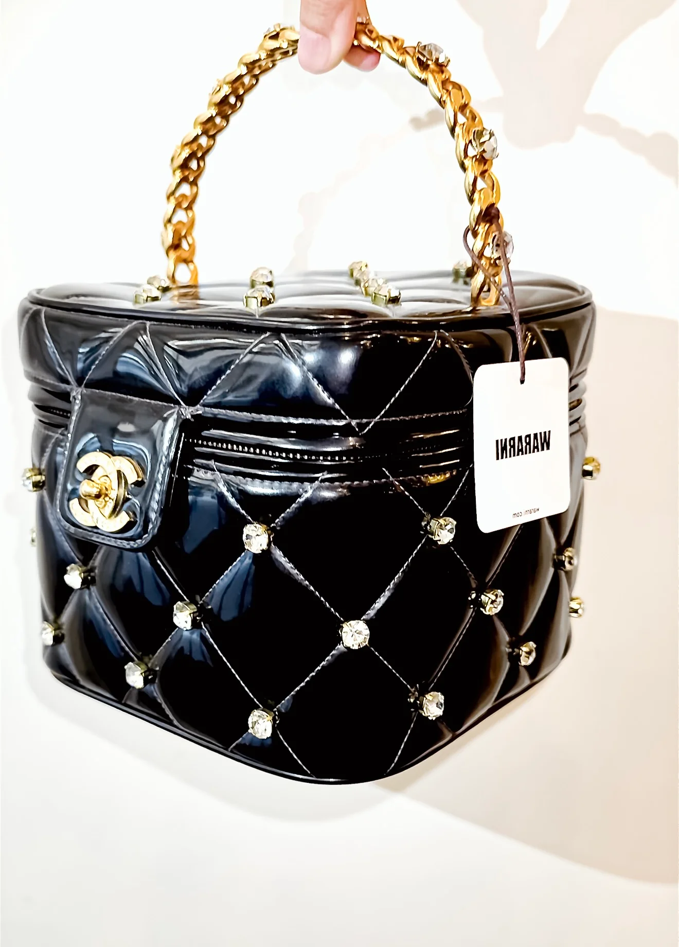 Chanel 1995 Black Patent Rhinestone Vanity Mirror Case — Ultra Rare Collector’s Piece