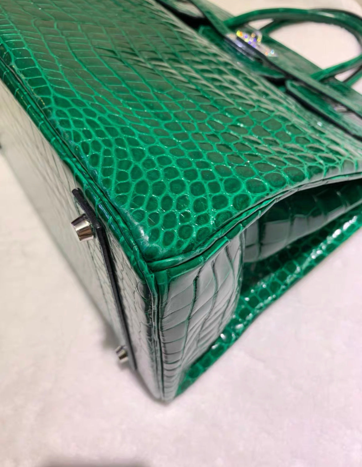 Hermes Birkin 40 Emerald Shiny Porosus Crocodile Diamond Hardware