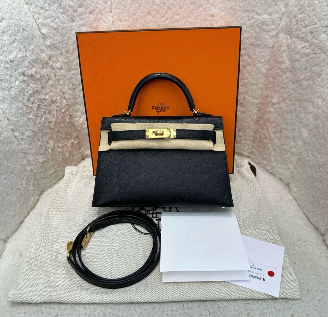 Hermès Mini Kelly Black Ostrich Gold Hardware
