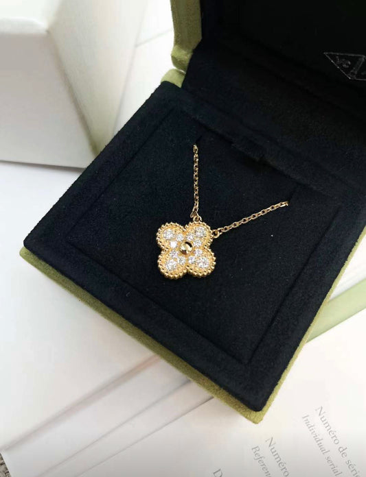 Van Cleef  Arpels Vintage Alhambra Pendant in gold full diamond