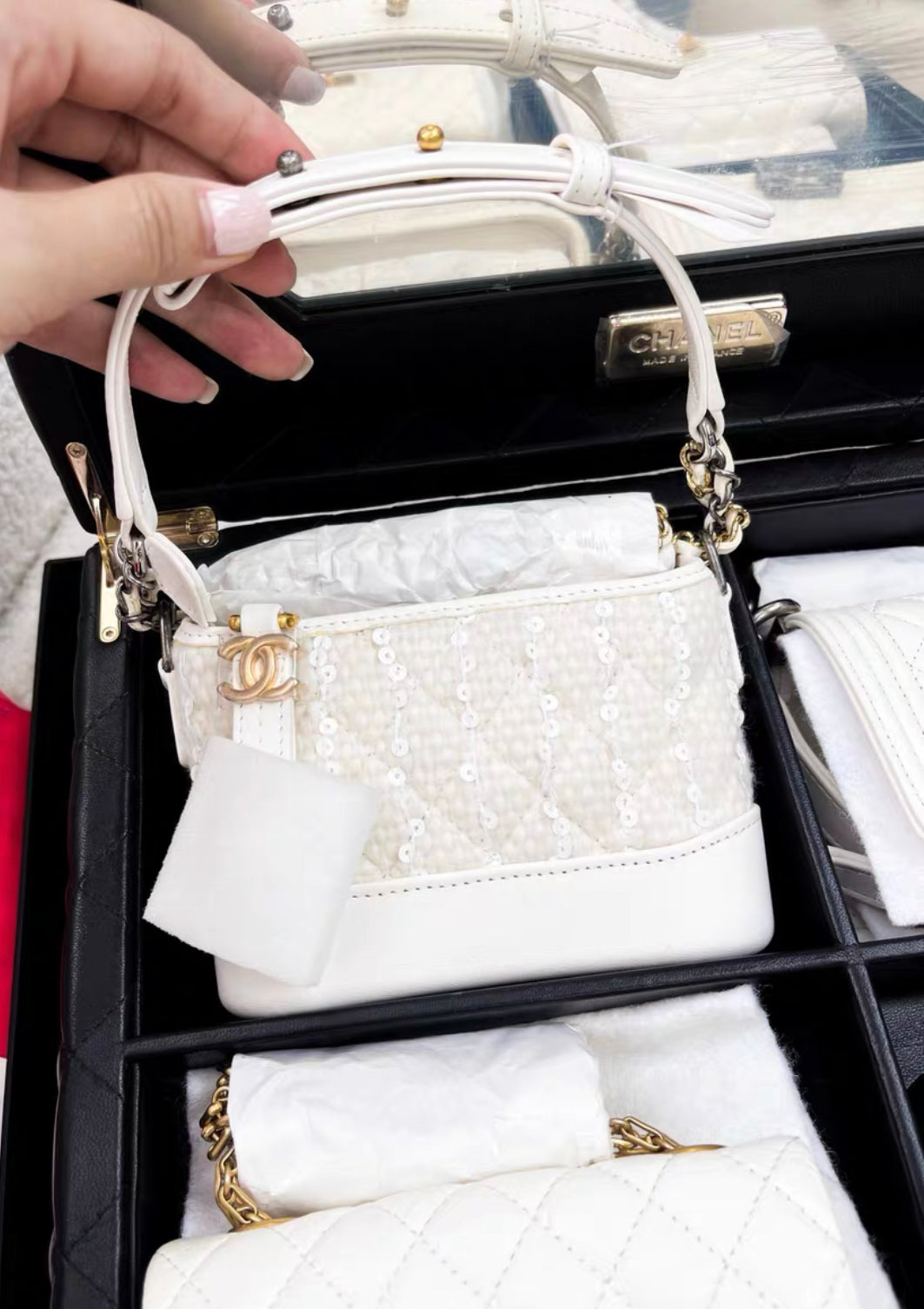 Limited Edition Chanel Set Of 4 white Mini Bags with Quilted Trunk