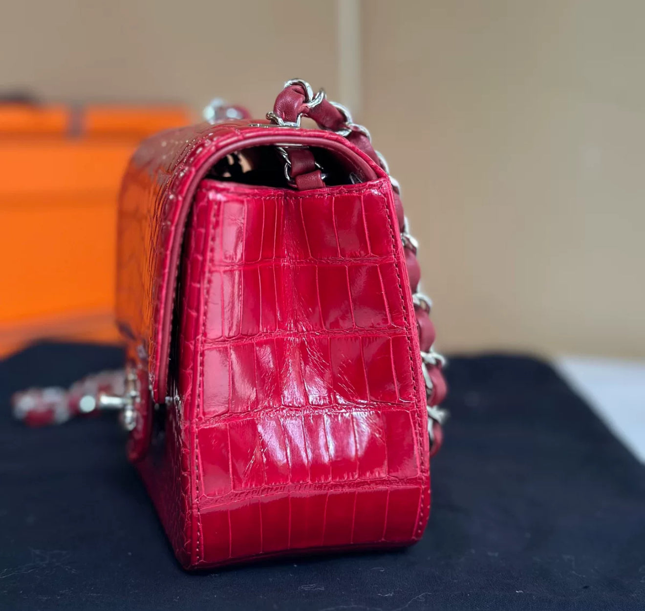 Rare Chanel Red Crocodile Square Flap Bag