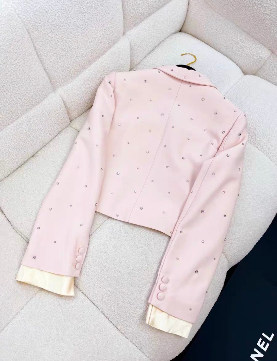 Miu Miu rhinestone-embellished pink jacket size 38