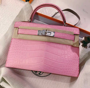 Hermes Mini kelly 20 5P Bubblegum Pink Matte alligator leather palladium harwdare