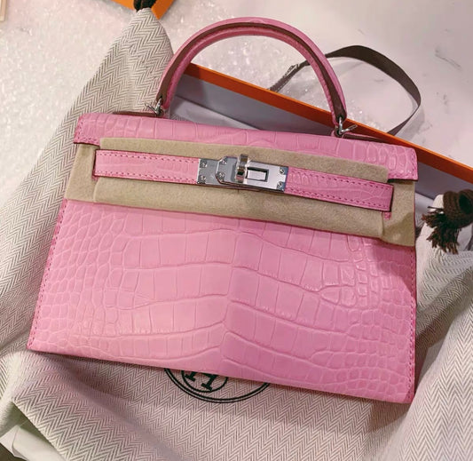 Hermes Mini kelly 20 5P Bubblegum Pink Matte alligator leather palladium harwdare