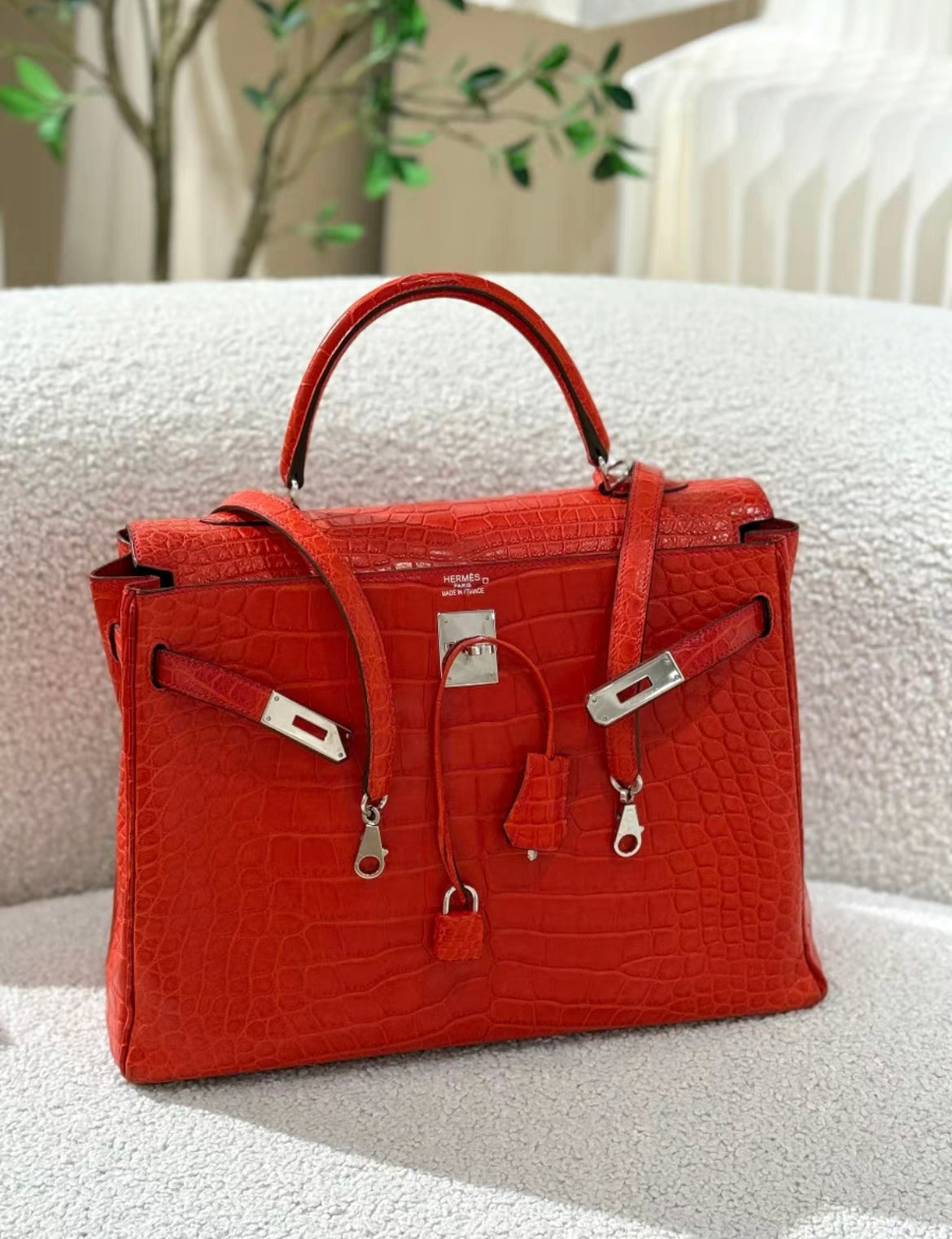 Hermès Kelly 35 Red Crocodile Palladium hardware