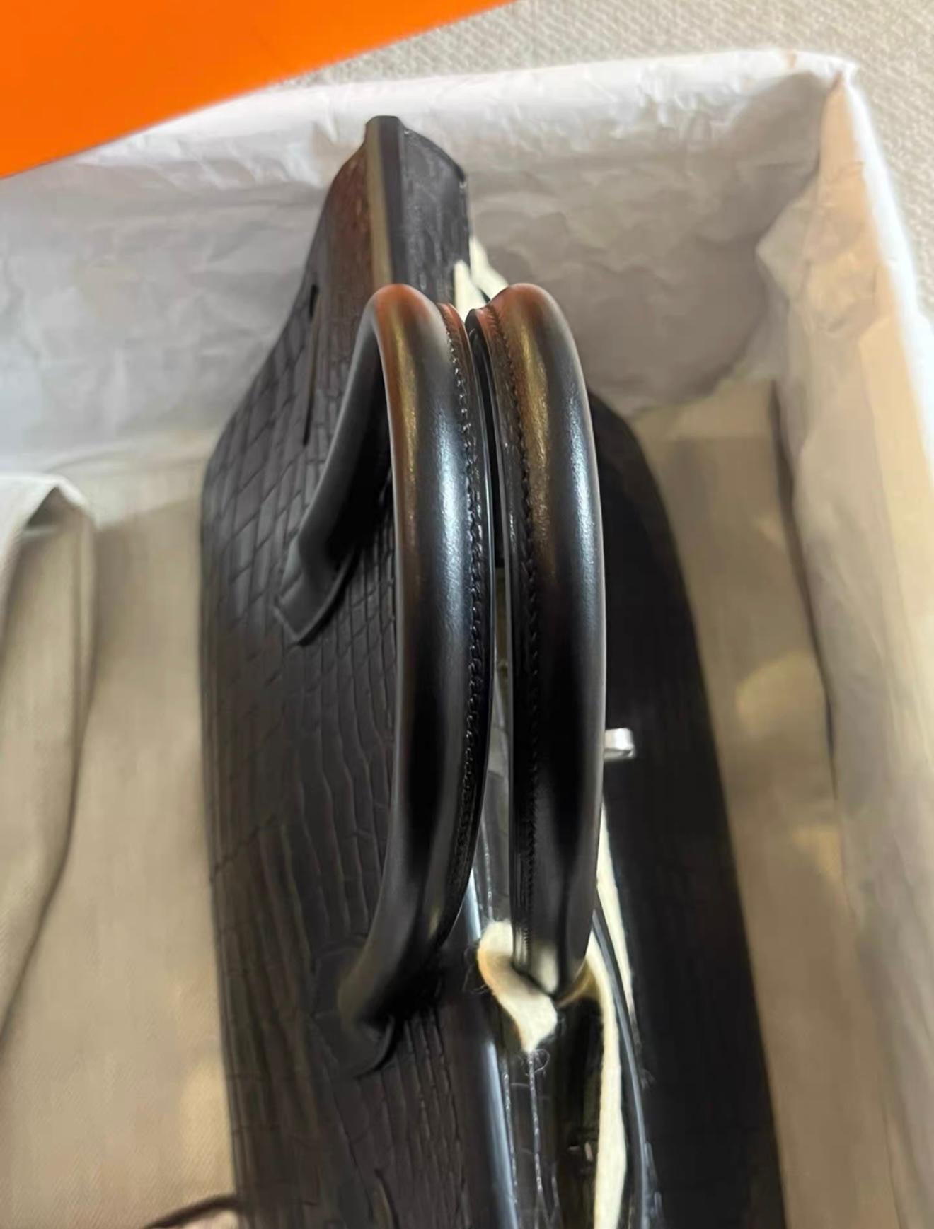 Rare Hermes Birkin 30 Black Matte Crocodile Togo  Box Leather Palladium Handbag