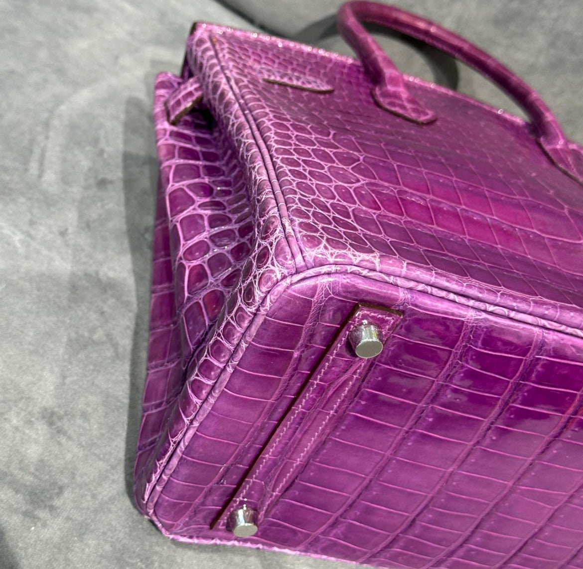 Hermès Birkin 30 Violet Shiny Porosus Crocodile White Gold Diamond Hardware