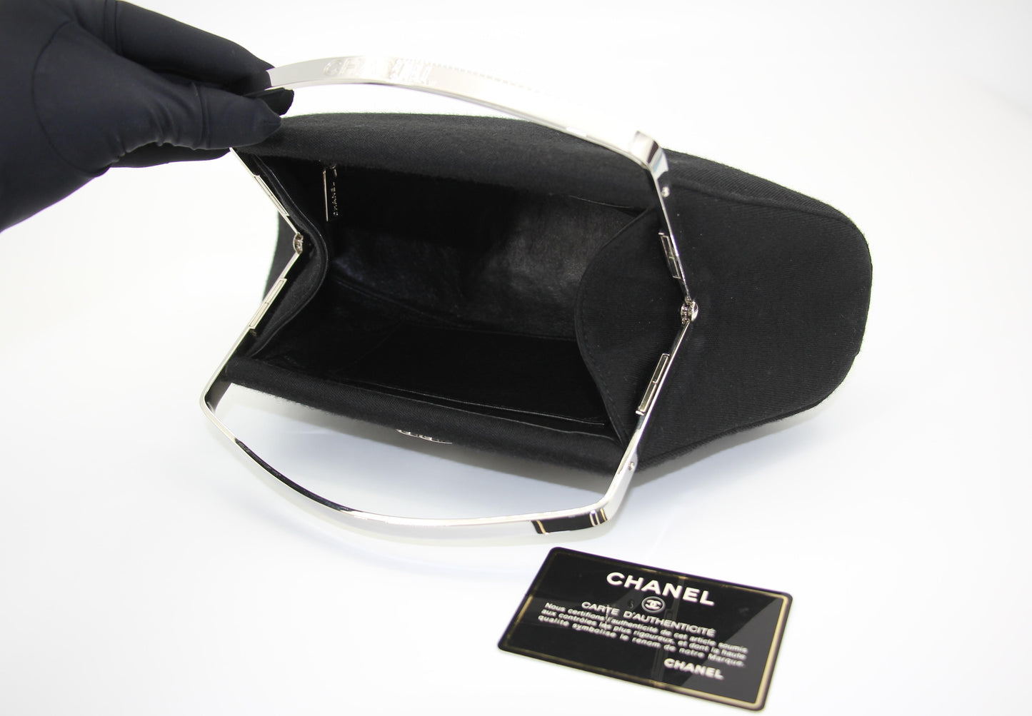 Chanel vintage black clutch with silver hardware handle