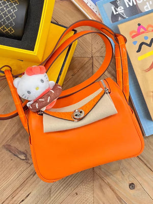 Hermès Lindy Touch Orange SW leather and matte crocodile leather with palladium hardware