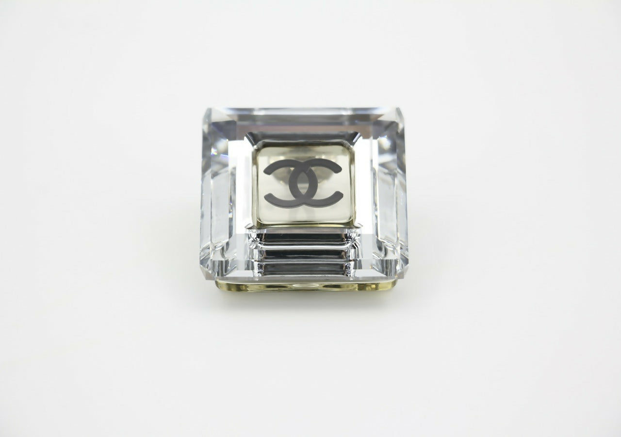 Chanel Vintage 05A Resin Mirrored Square Coco Mark Translucent Brooch