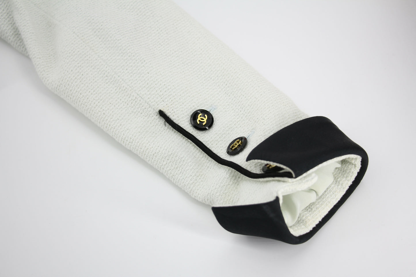 Chanel Vintage P95 Wool Coco Button White Light Green Short Jacket