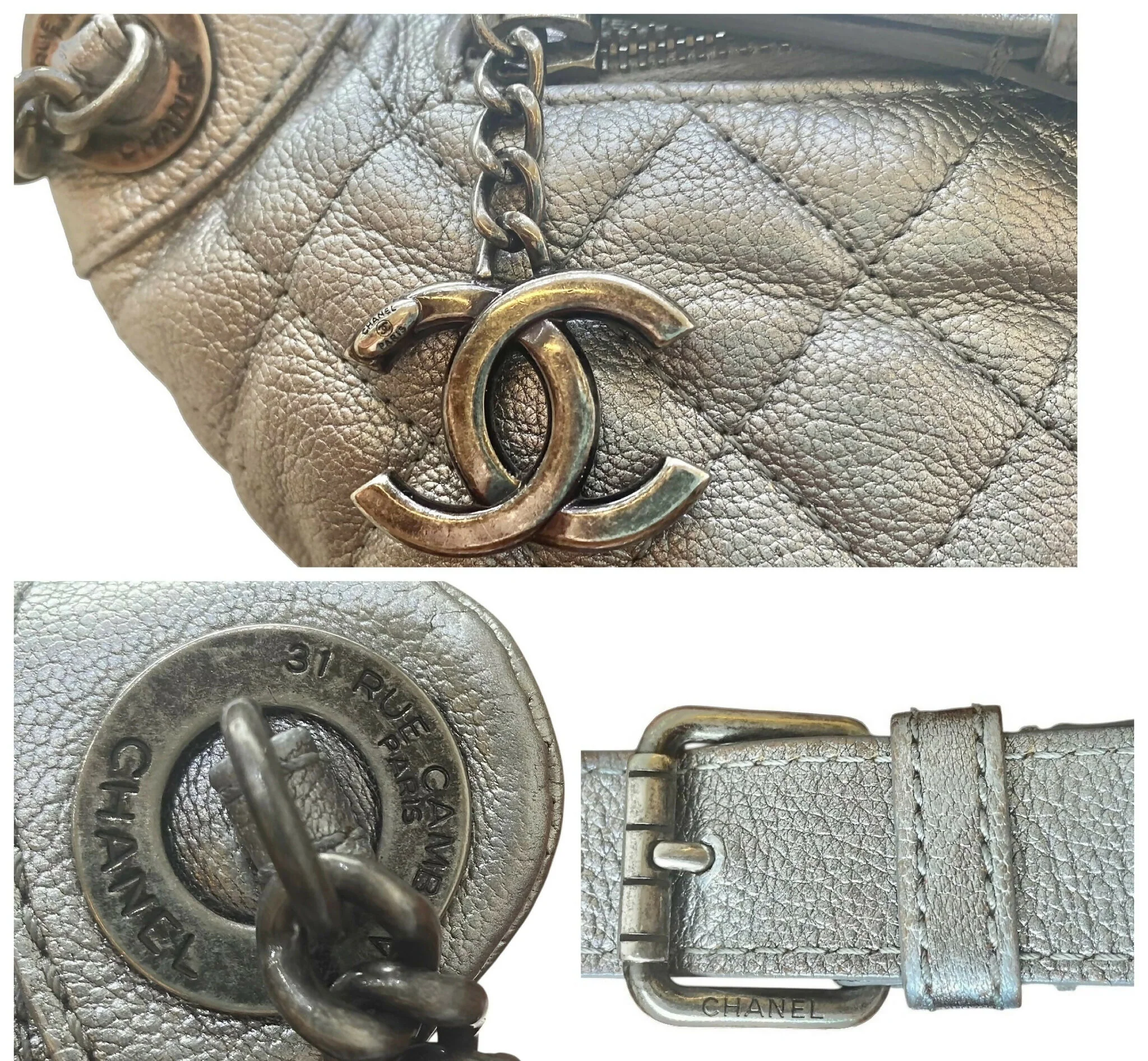 Chanel Quilted Metallic Silver Goatskin Banana Classic Waist Bag Fanny Pack