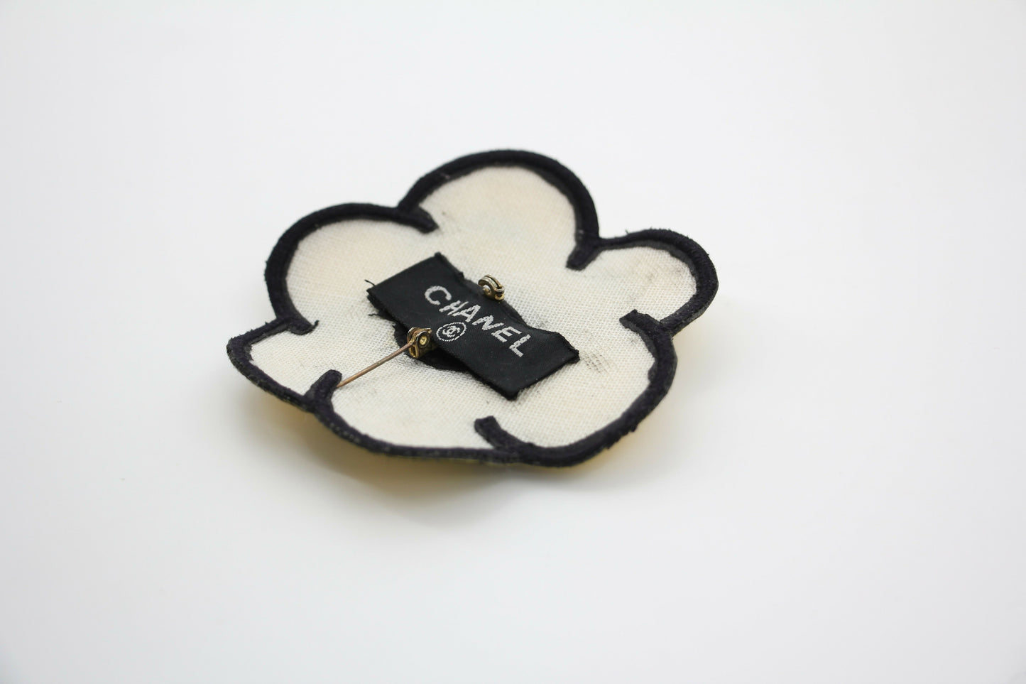 Chanel Vintage 95 Yellow Embroidered Camellia Brooch