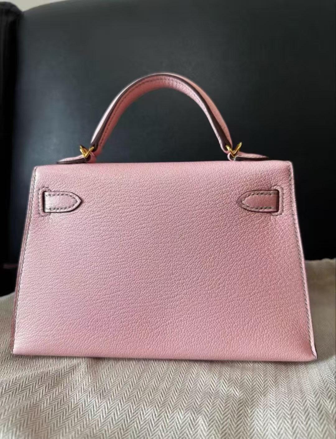 Hermès Mini Kelly Rose Sakura Chèvre Leather Gold Hardware