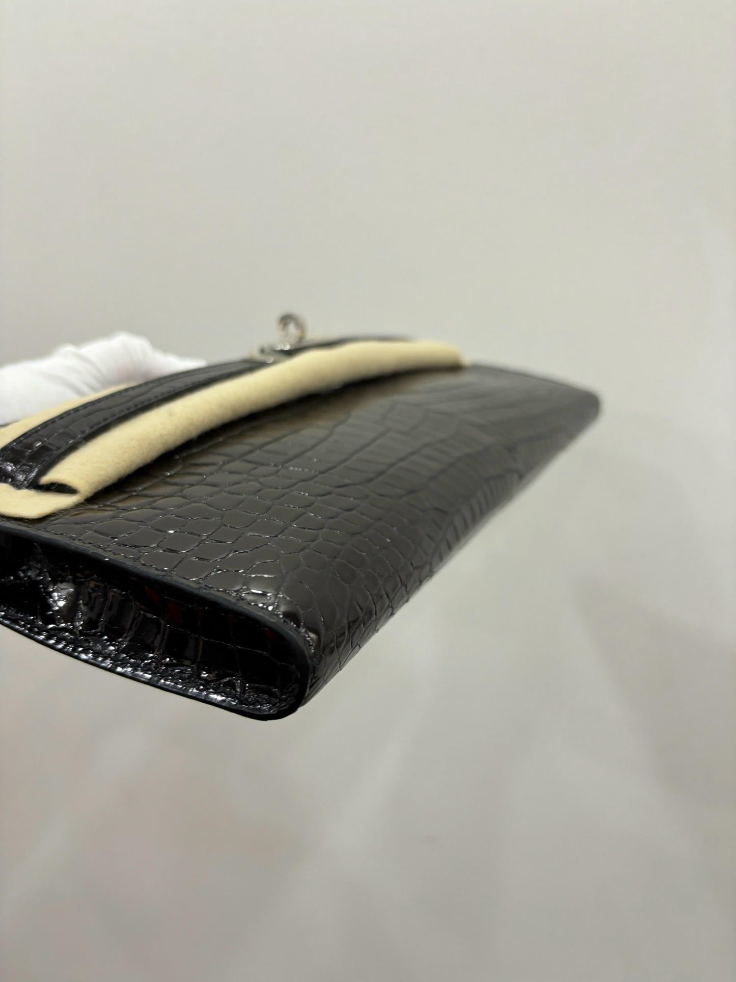 Hermès Black Shiny Crocodile Kelly Cut Clutch with Palladium hardware