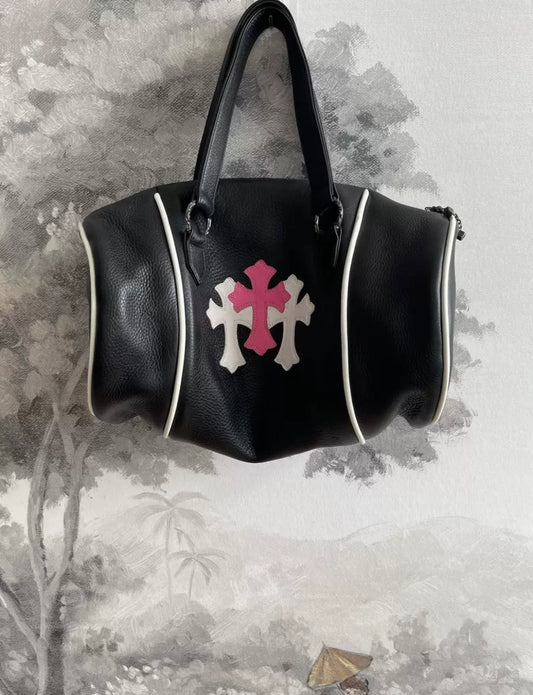 Chrome Hearts White  Pink Cem Cross Domino Duffle Bag