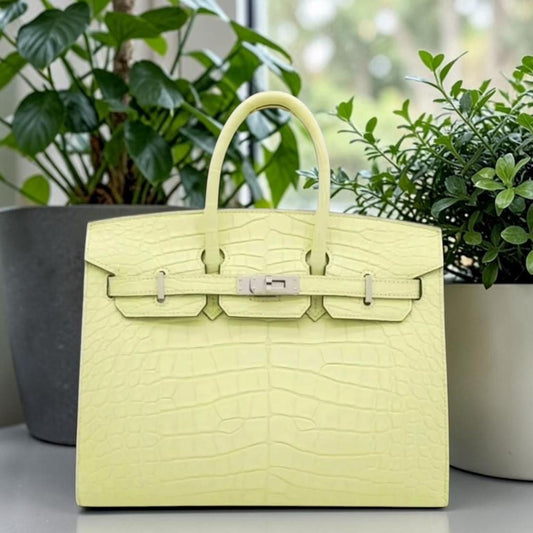 Hermes Birkin 25 Sellier Jaune Bougeon Matte Alligator Palladium hardware