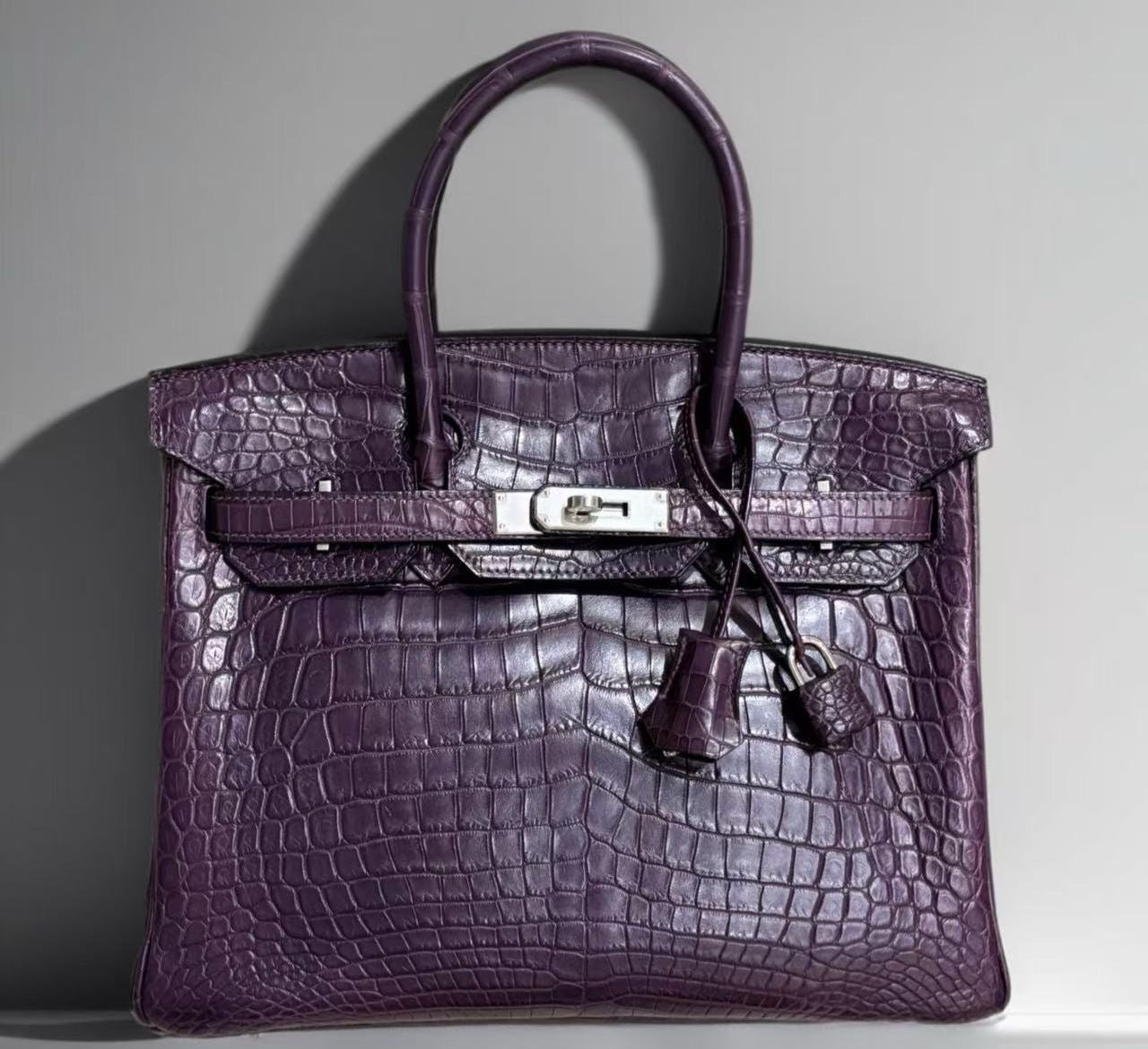 Hermes Birkin 30 amethyst matte alligator palladium hardware