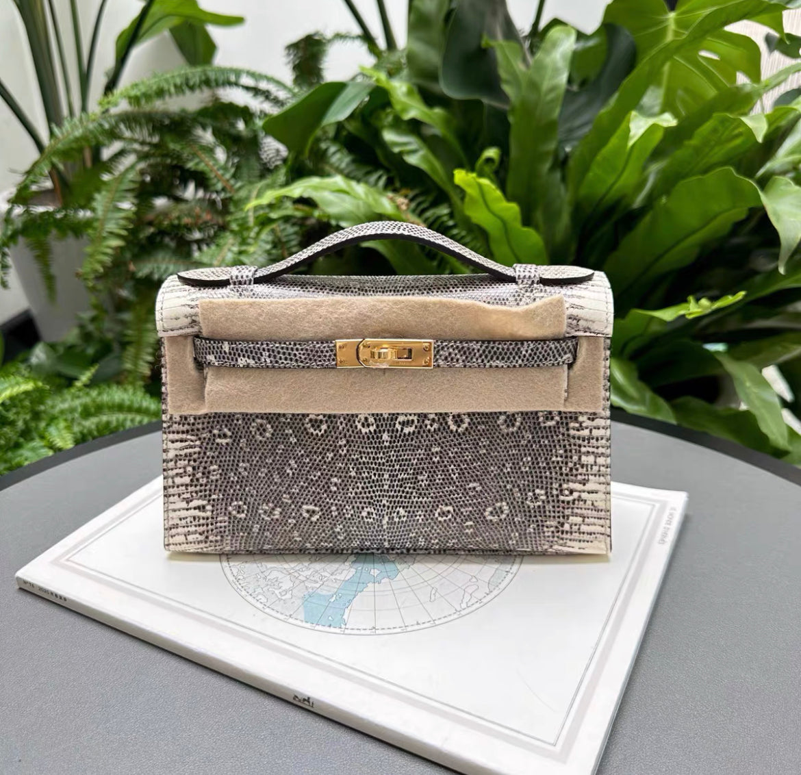 Hermes Kelly Pochette Ombre Lizard Gold Hardware
