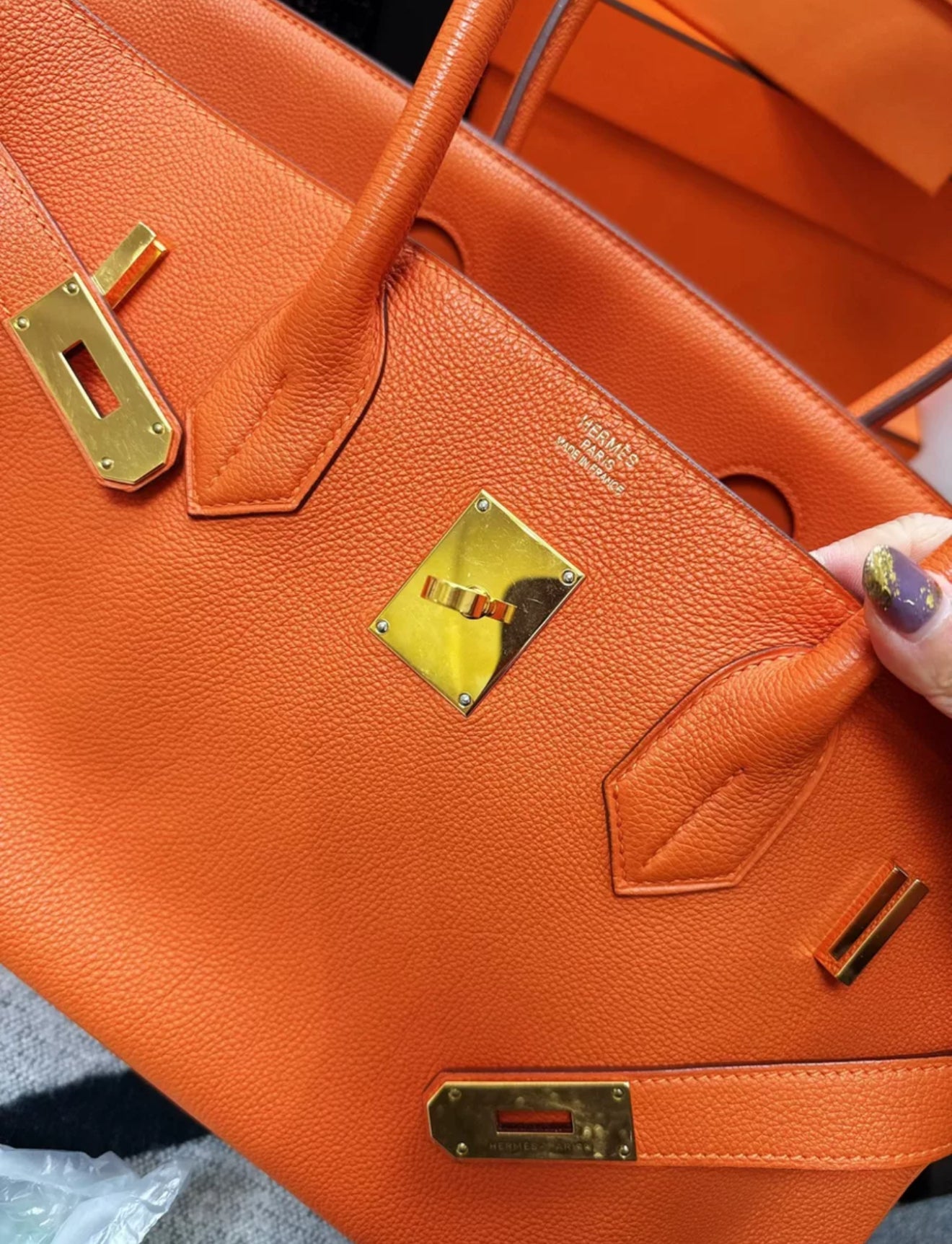 Hermes Shoulder Birkin Orange Togo Leather Gold Hardware