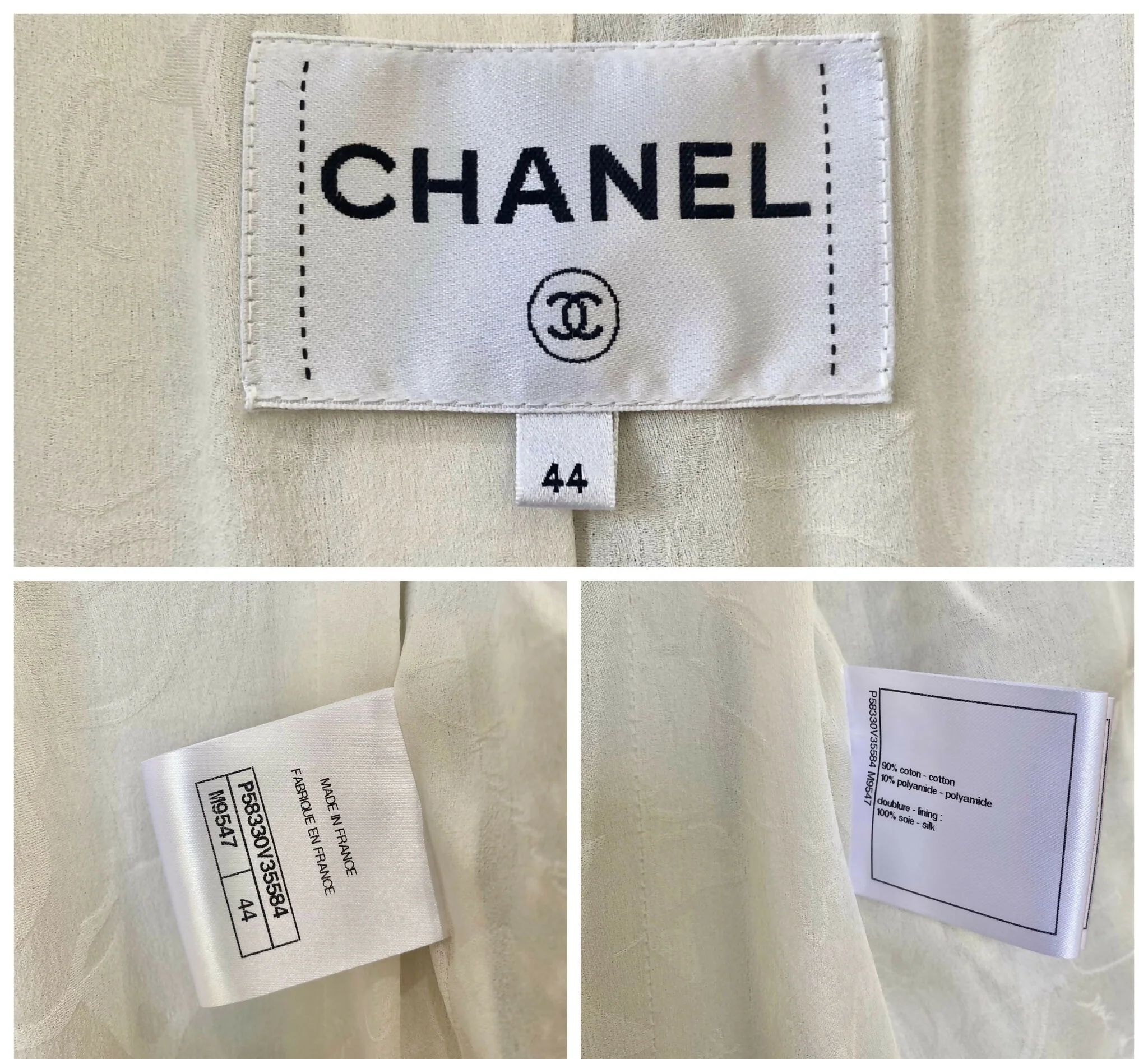 Chanel 18P Black White Ecru Boucle Tweed Fringe Jacket FR 44