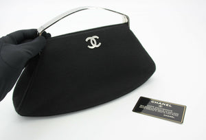 Chanel Vintage 97-99 Metal  Suede Black Silver Top Handle Satchel Clutch Evening Party Bag