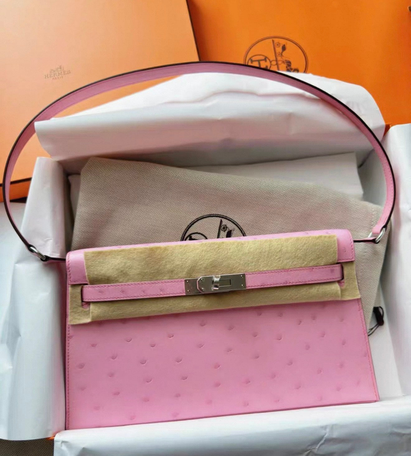 Hermès Kelly Élan Pink Bubblegum 5p Ostrich Leather Palladium Hardware