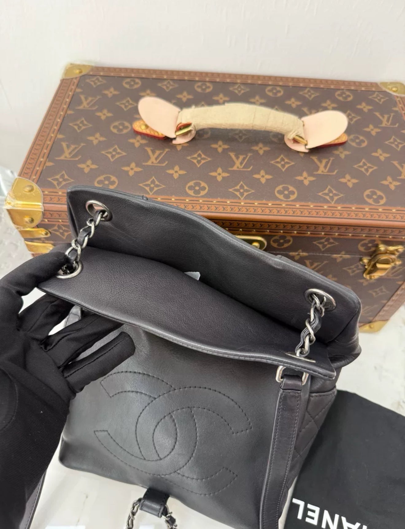 Chanel Vintage black leather Silver hardware backpack