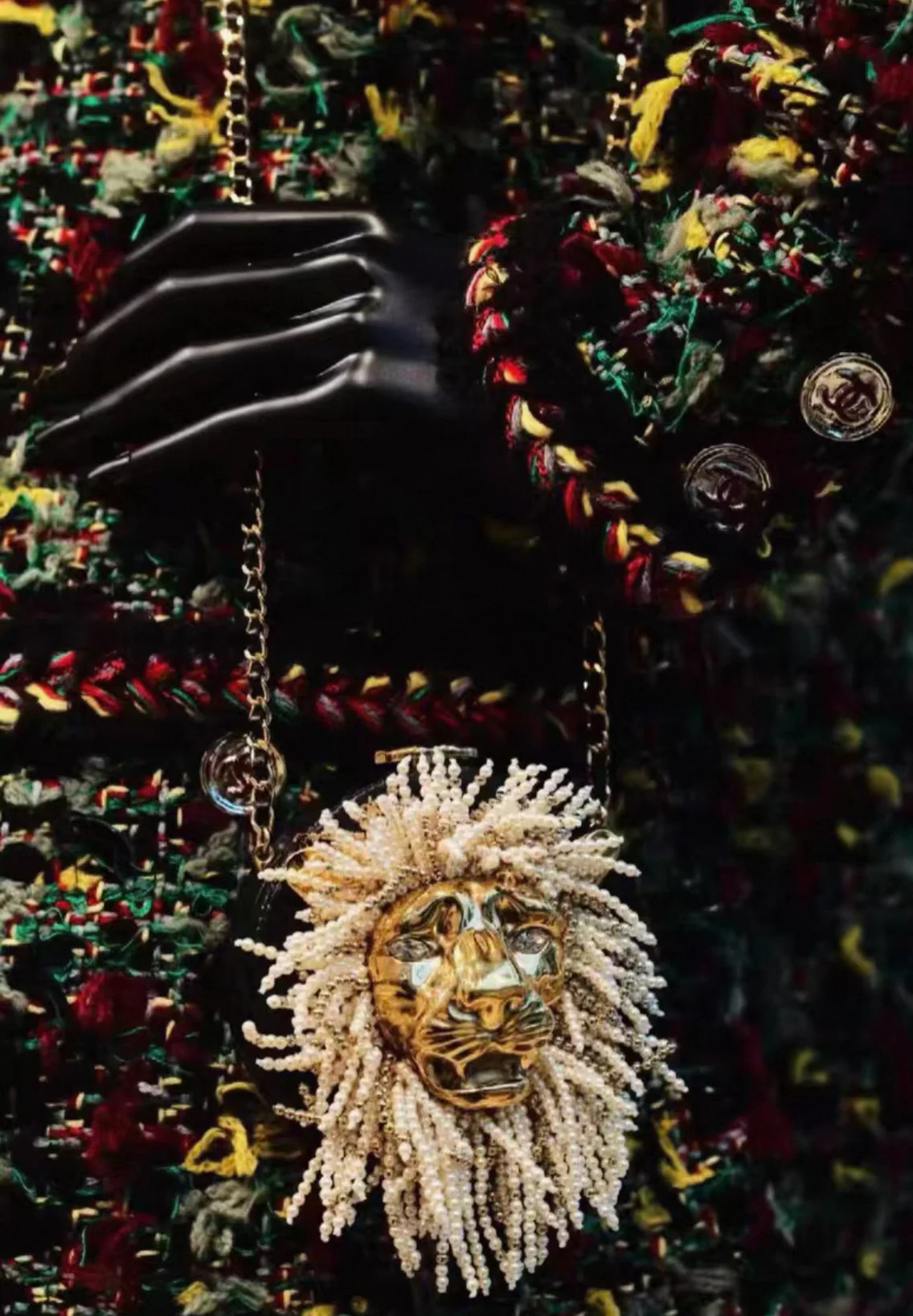 CHANEL 23A LION HEAD PEARL & LEATHER EVENING BAG